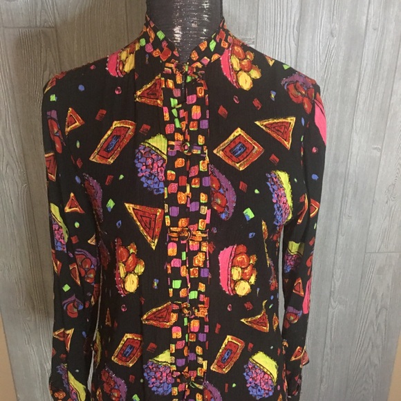 Key Lime Pie Black Printed Blouse Size S - Picture 3 of 6